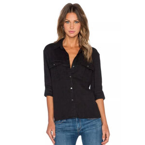 Standard James Perse Black Linen Button Down Shirt - 1